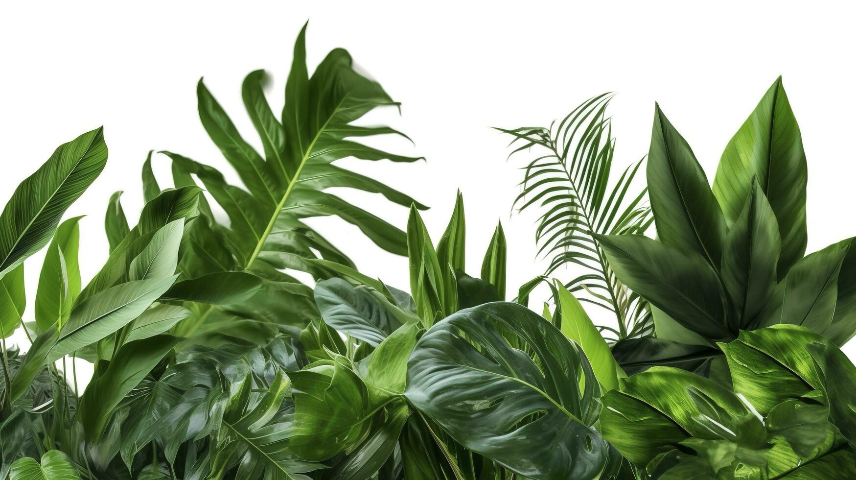 Tropical leaves foliage plant jungle bush floral arrangement nature backdrop isolated on white background, clipping path included, generate ai photo