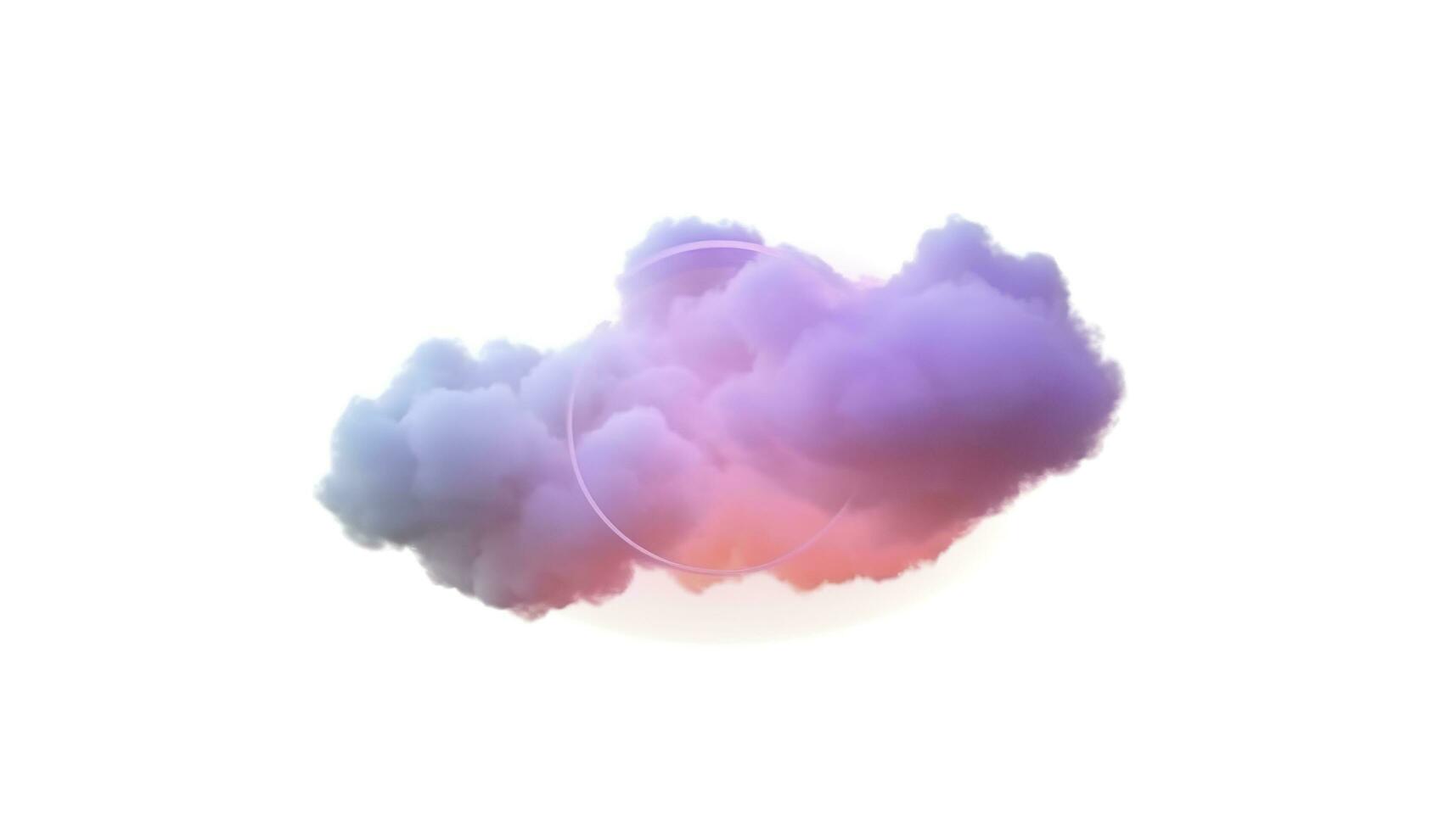 3d render, glowing colorful soft cloud isolated on white background. Fluffy cumulus atmosphere phenomenon. Realistic sky clip art element, generate ai photo