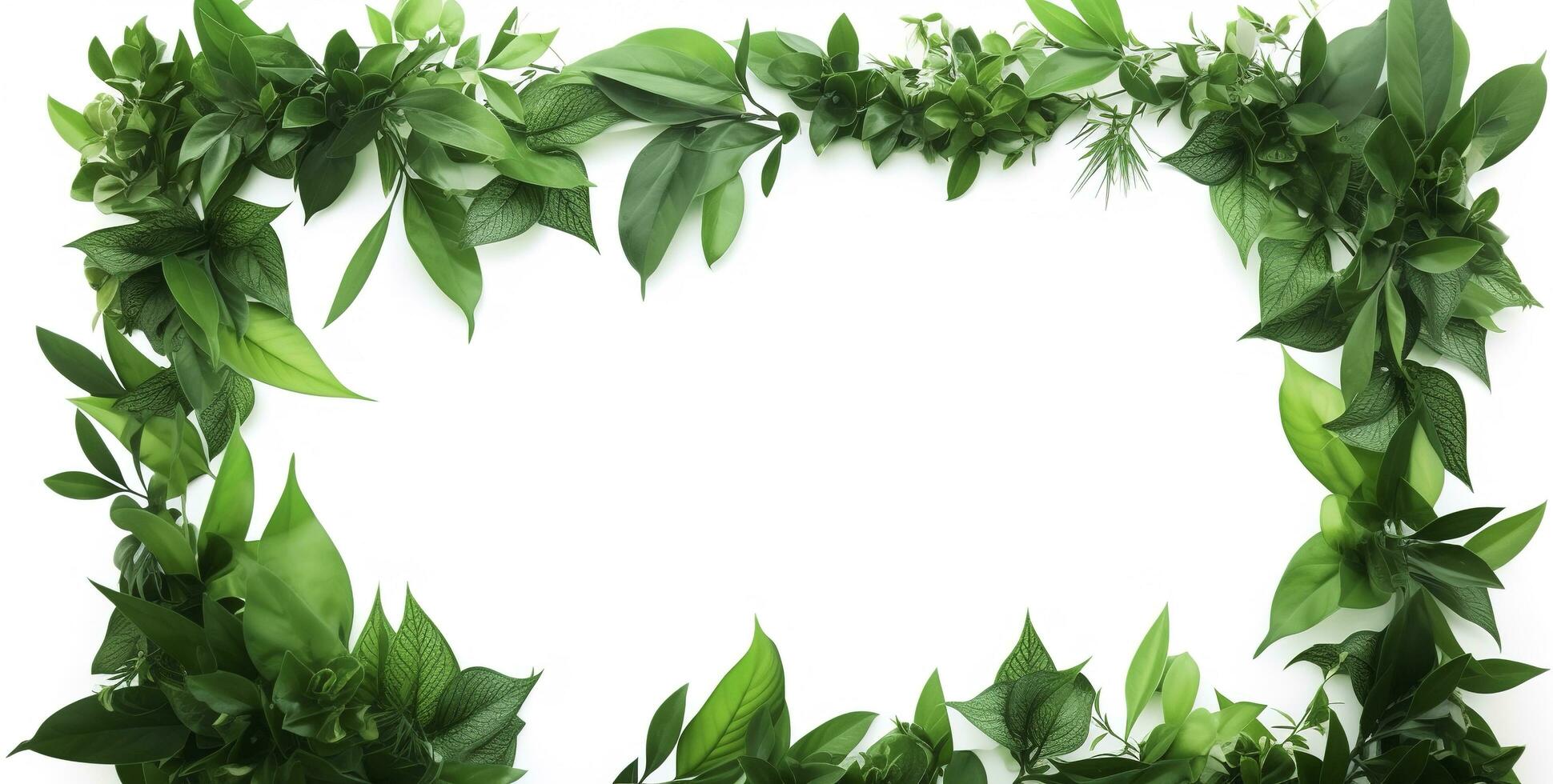 green plant and leaves frame isolated on white background,  for wedding invitations and greeting cards, generate ai photo