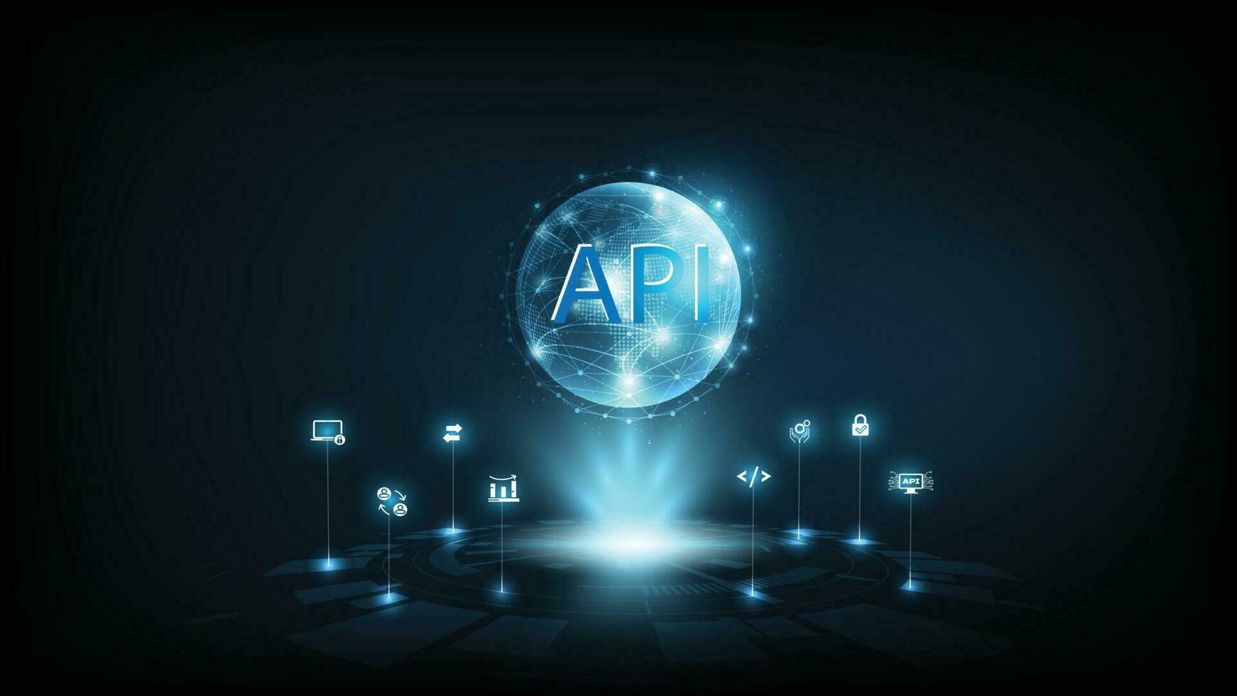 API - Application Programming Interface. Software development tool. Business, internet and technology concept. vector