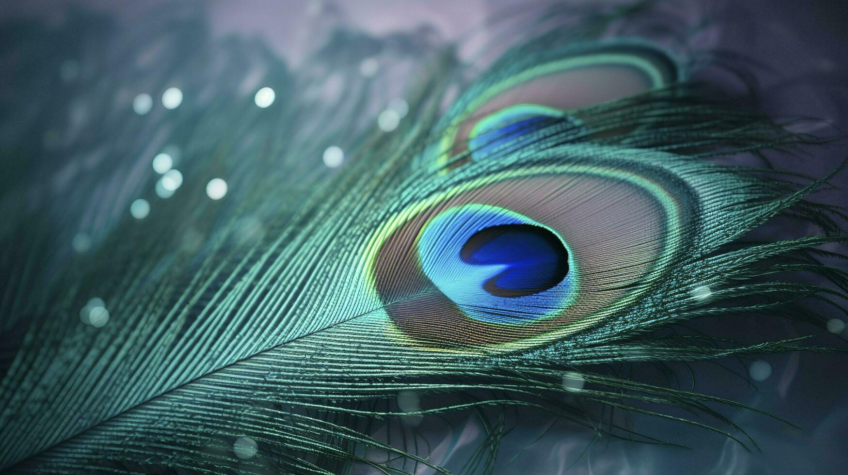 a bright blue background with one peacock feather, in the style of soft and dreamy pastels, glimmering light effects, nature-inspired imagery, generat ai photo