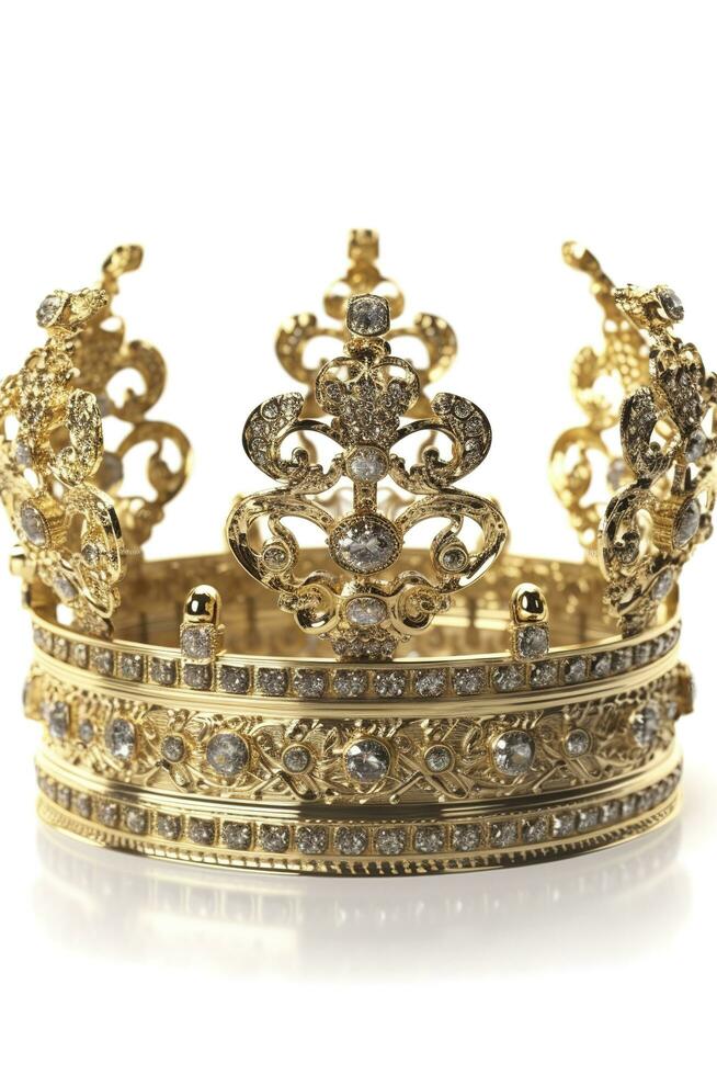 Golden crown mascot. Vector illustration isolated on white background. Good for logos, icons, posters, stickers, generate ai photo