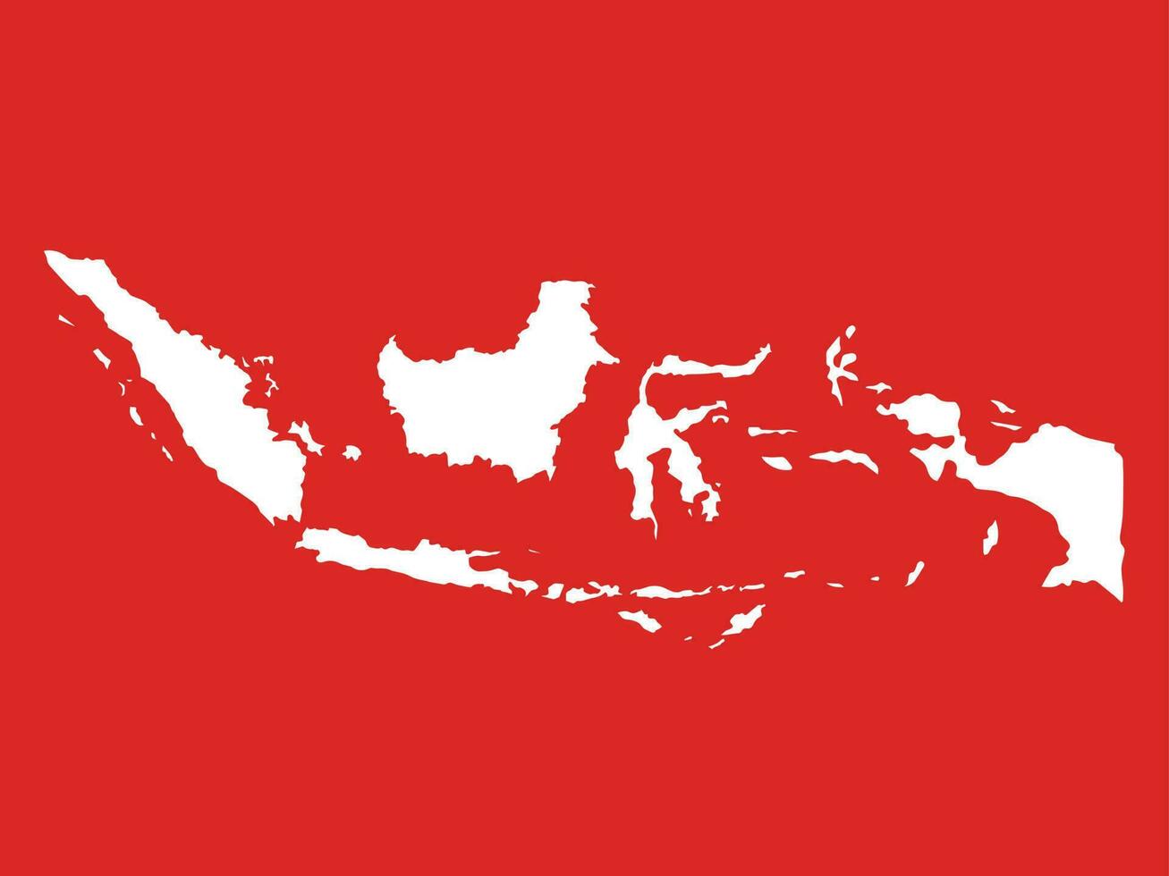 Red and white Indonesia map islands vector illustration isolated on horizontal template. Sumatra, borneo, sulawesi, java, papua. Simple flat styled Nusantara map.