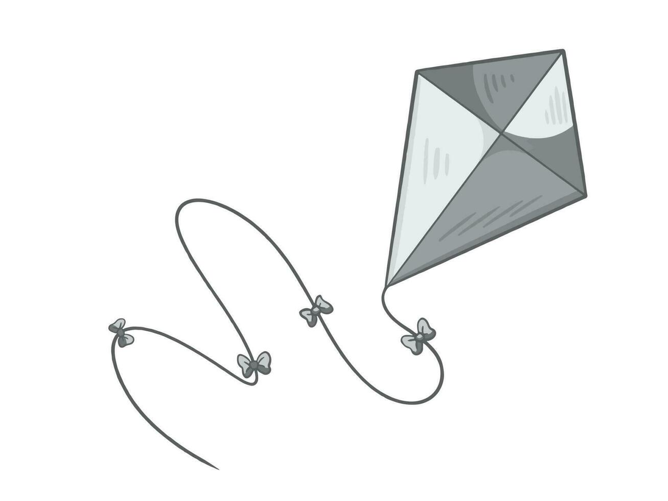 Grayscale kite outlined vector illustration isolated on horizontal