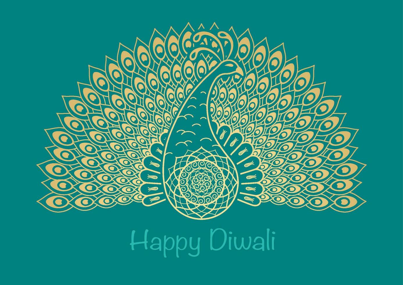 Happy Diwali Gold Peacock Vector Symbol Illustration  Isolated On A Green Background.
