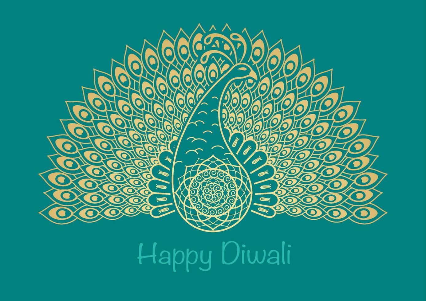 contento diwali oro pavo real vector símbolo ilustración aislado en un verde antecedentes.