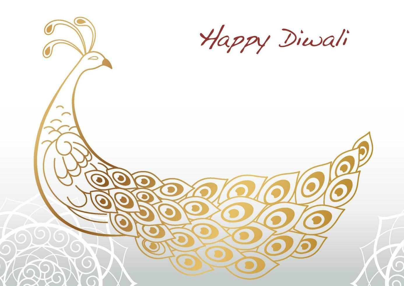 Happy Diwali Vector Background Illustration With A Gold Peacock And Text Space.  Horizontaly Repeatable.