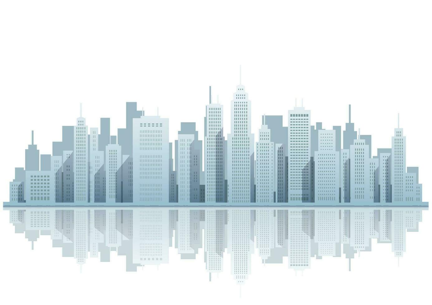 Cityscape Vector Illustration With Skyscrapers At The Waterfront.