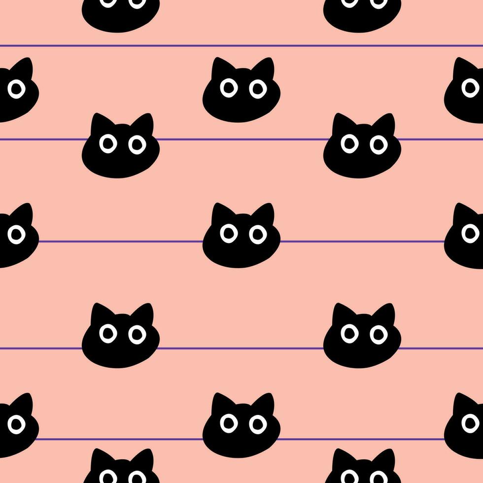 Cute Black Cat face graphic drawing illustrations pattern. vector