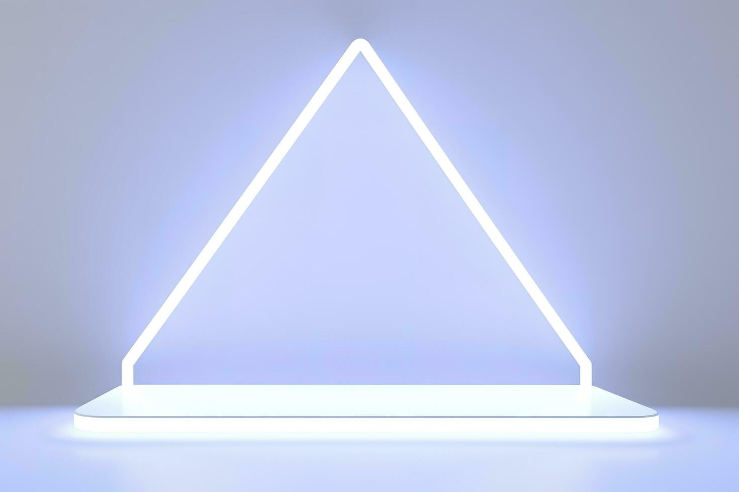 Realistic podium display with neon white lights, Product display background with light frame, White prodium product display with light effect, neon lights background, generate ai photo