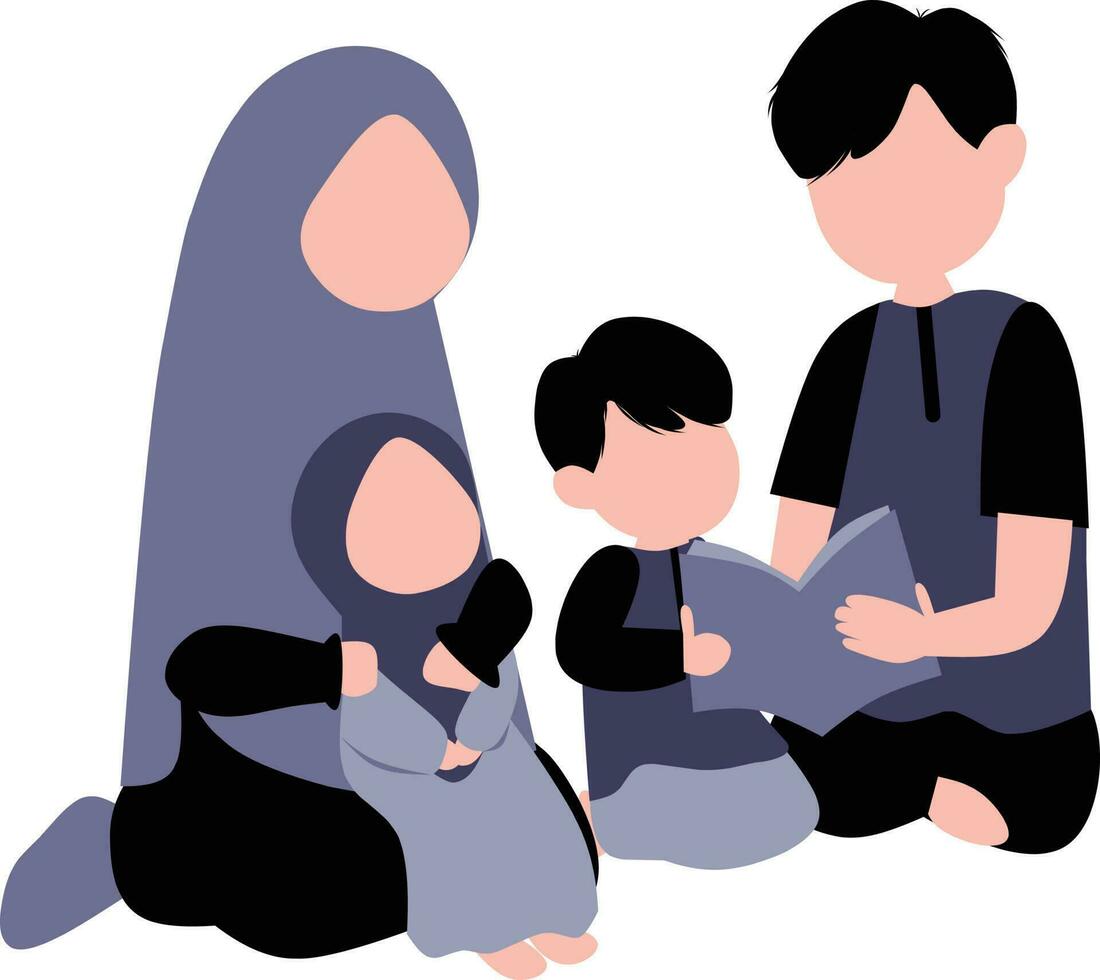 Muslim family with children. Muslim family vector illustration in flat style.