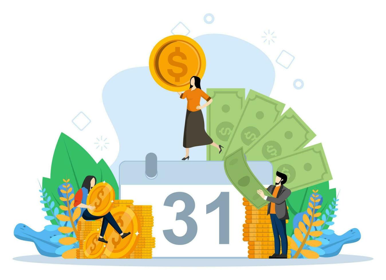 Payroll Concept, Showing a group of people celebrating payroll day, payment towards employees, Suitable for landing page, UI, web, app intro card, editorial, flyer and banner, Flat Vector Illustration