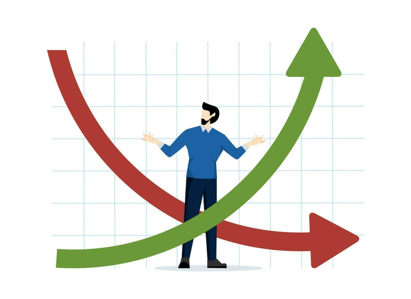 invertido rendimiento curva. inflación, recesión, gobierno enlace rendimientos inversor empresario confuso mirando a invertido curva cuadro. plano vector ilustración en un blanco antecedentes.