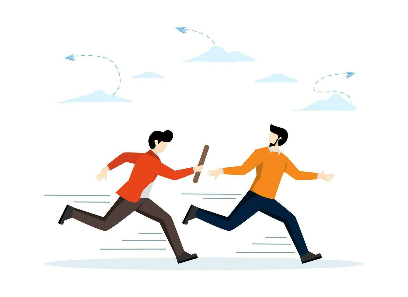 Passing the baton of business, handover of work or partnership and teamwork to help win business concept, relay, business partners passing the baton working at full speed to achieve success. vector