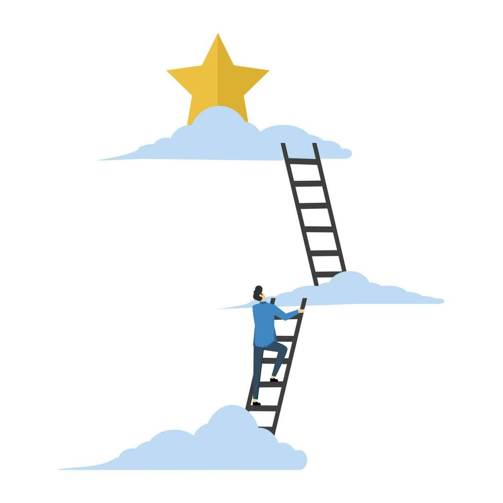 empresarios escalada el carrera escalera a el parte superior y alcanzar para el estrellas. escalera de éxito a lograr objetivos, logros o oportunidades, alpinismo el escalera para nuevo esperanzas, carrera desarrollo. vector
