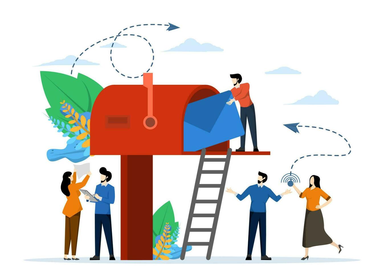 mailbox with mail, receiving mail, sorting, web mail or mobile service layout for website header, flat vector illustration on white background.