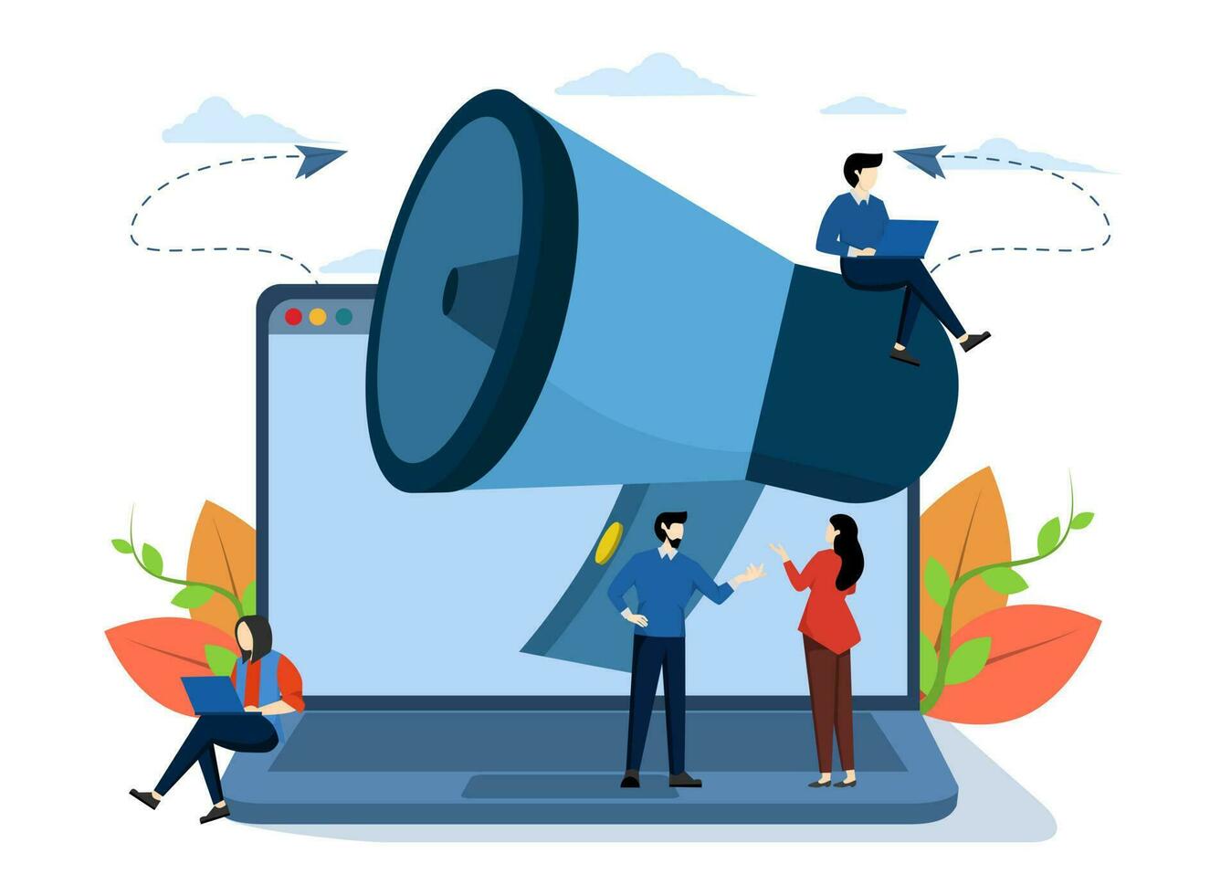 business promotion on the Internet for web pages, advertisements, solicitations, commercial advertising activities, writing articles or advertising videos on the web. online warning, vector. vector