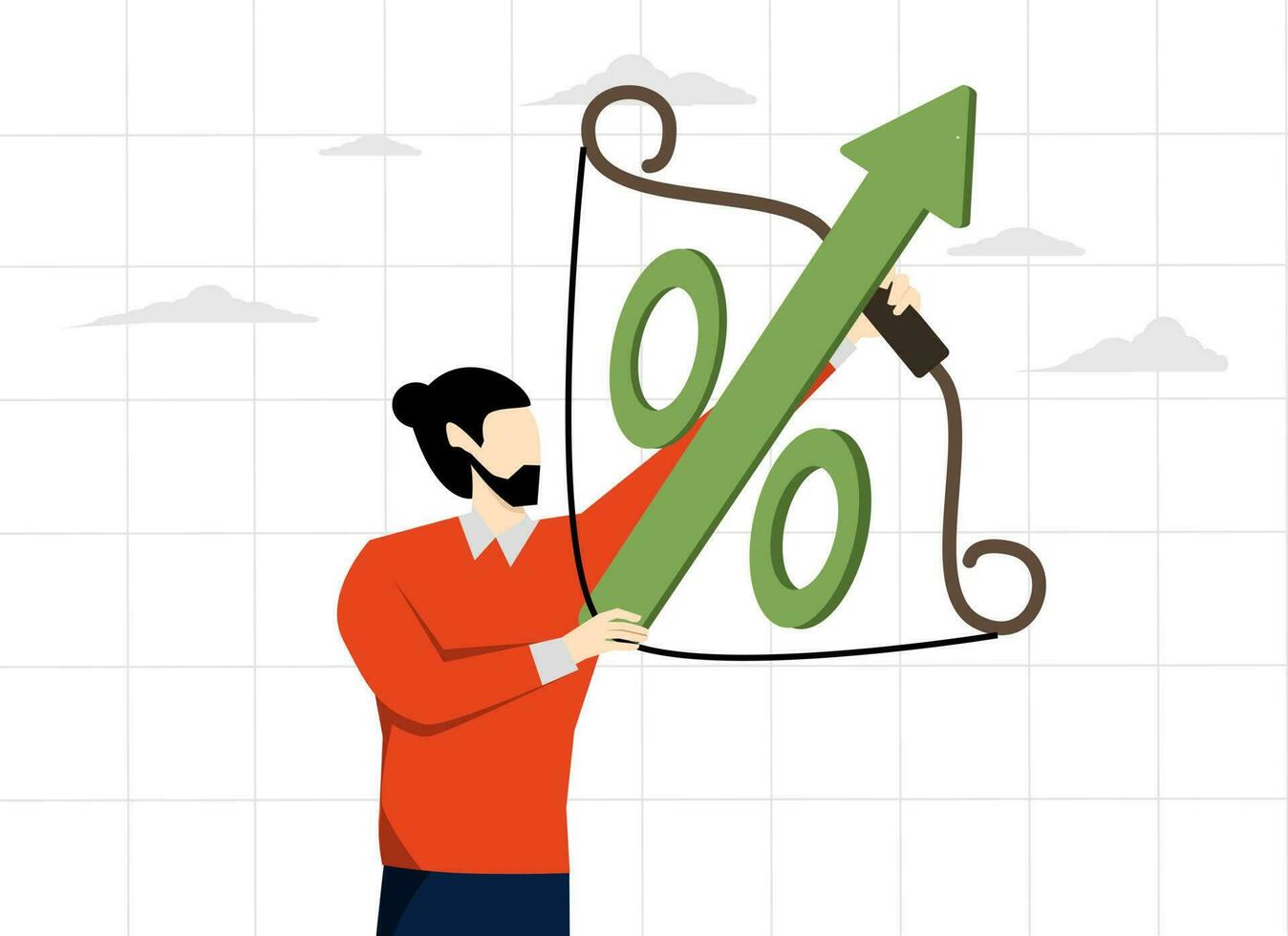 federal reserva o central banco monetario política, ciencias económicas o préstamo concepto, interesar Velocidad incrementar debido a creciente inflación porcentaje, alimentado, empresario arquero porcentaje flecha alto a cielo. vector