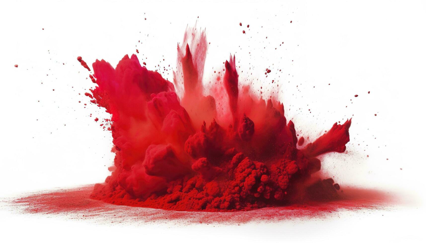 bright red holi paint color powder festival explosion isolated white background. industrial print concept background, generate ai photo