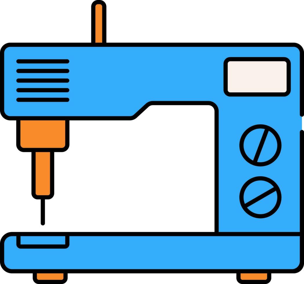 Electric Sewing Machine Icon In Blue And Orange Color. vector