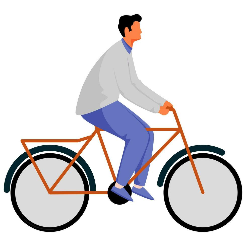 Cartoon Young Man Riding Bicycle On White Background. vector