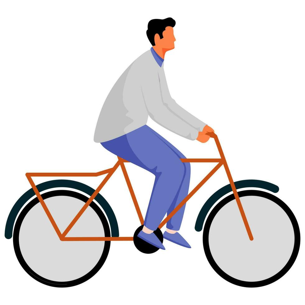 dibujos animados joven hombre montando bicicleta en blanco antecedentes. vector