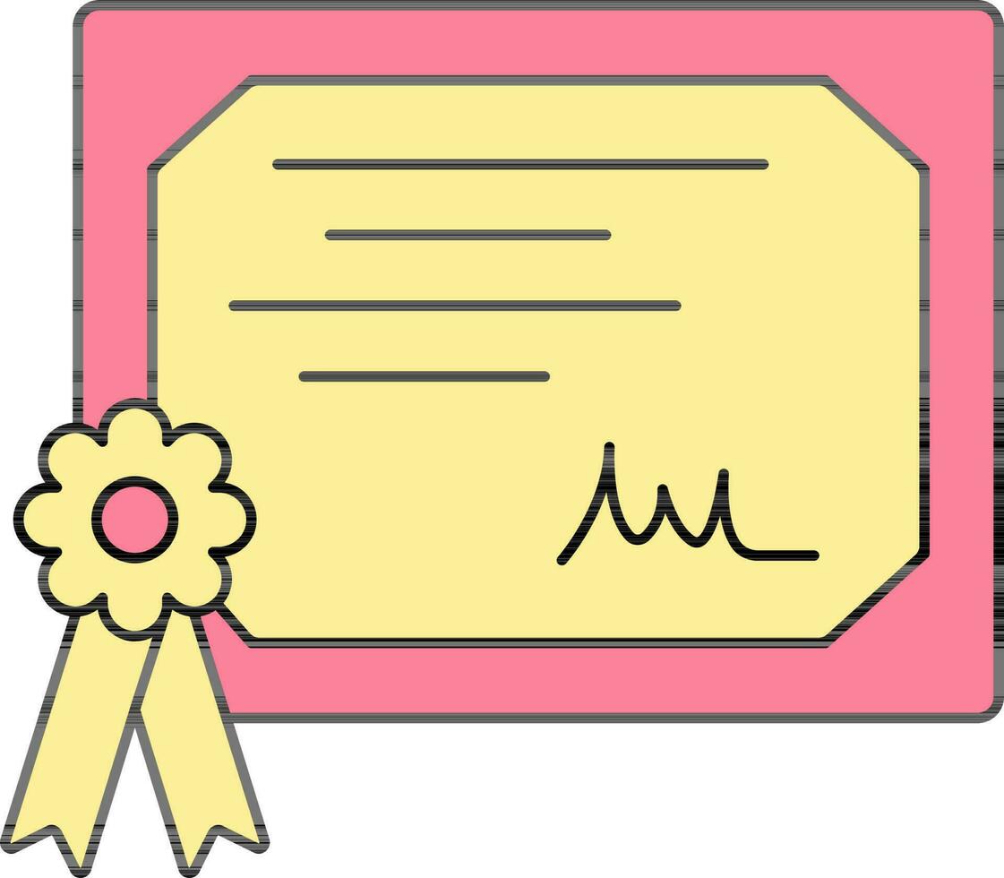 Certificate Icon In Pink And Yellow Color. vector