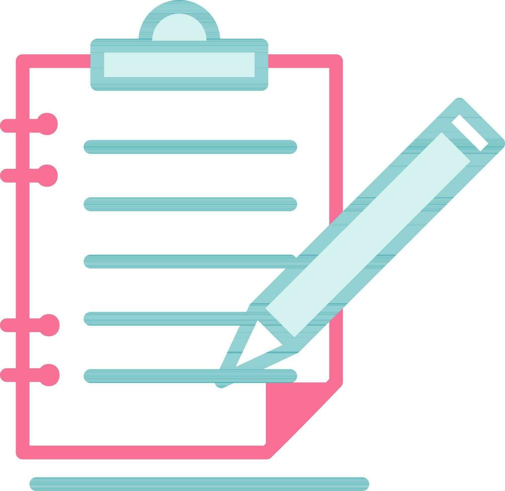 Clipboard With Pen Icon In Teal And Red Color. vector