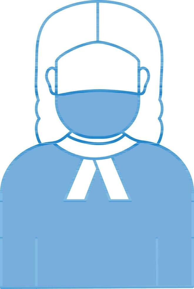 Blue And White Female Judge Wear Mask Icon. vector