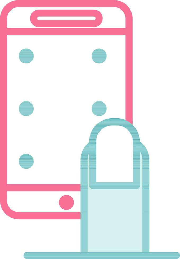 Finger On Mobile Password Pattern For Unlock Teal And Red Icon. vector