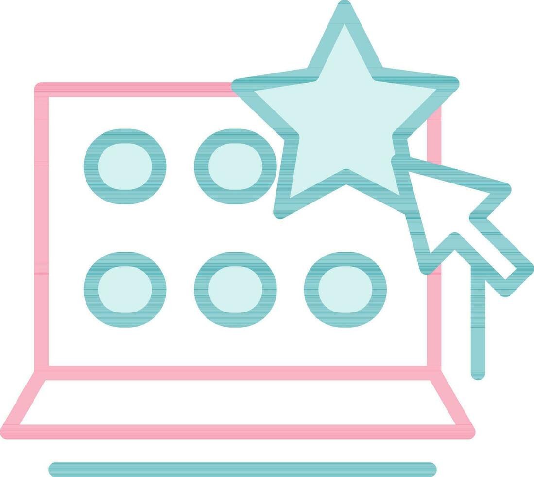 Click Star Option In Laptop Screen Red And Teal Icon. vector