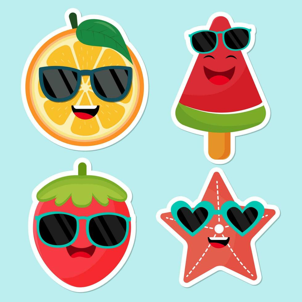 colección de kawaii verano Fruta personaje vector en plano diseño