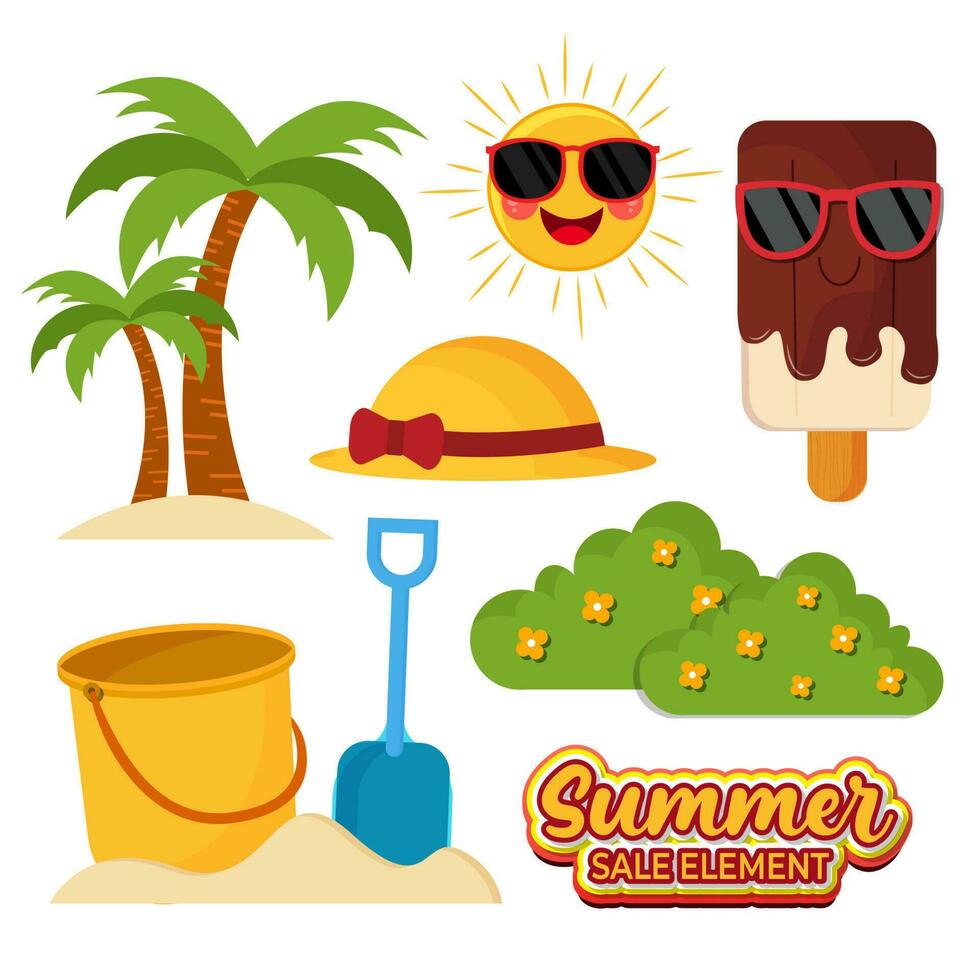 Collection of Summer Element Vector in Flat Design
