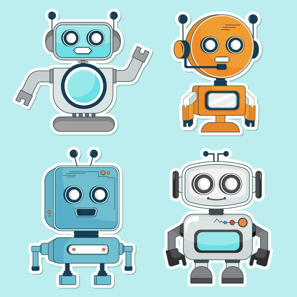 Set of Vector Robot Character in Flat Illustration