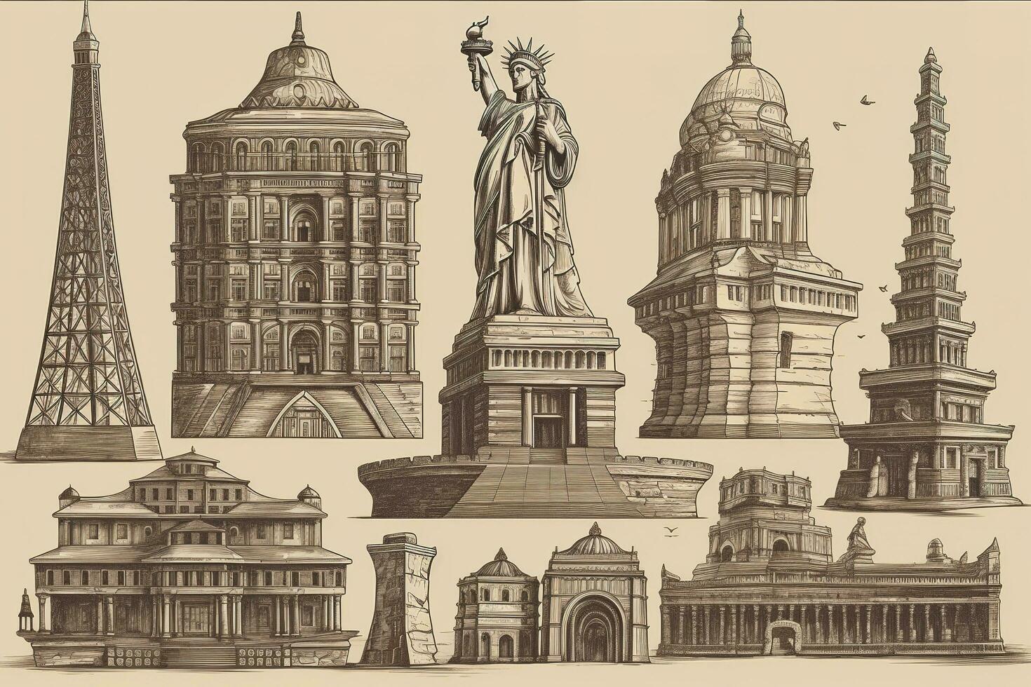 gráfico Clásico conjunto de fortalezas de Crimea , sepia fondo, vector ilustración , generar ai foto