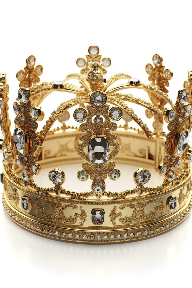 Golden crown mascot. Vector illustration isolated on white background. Good for logos, icons, posters, stickers, generate ai photo
