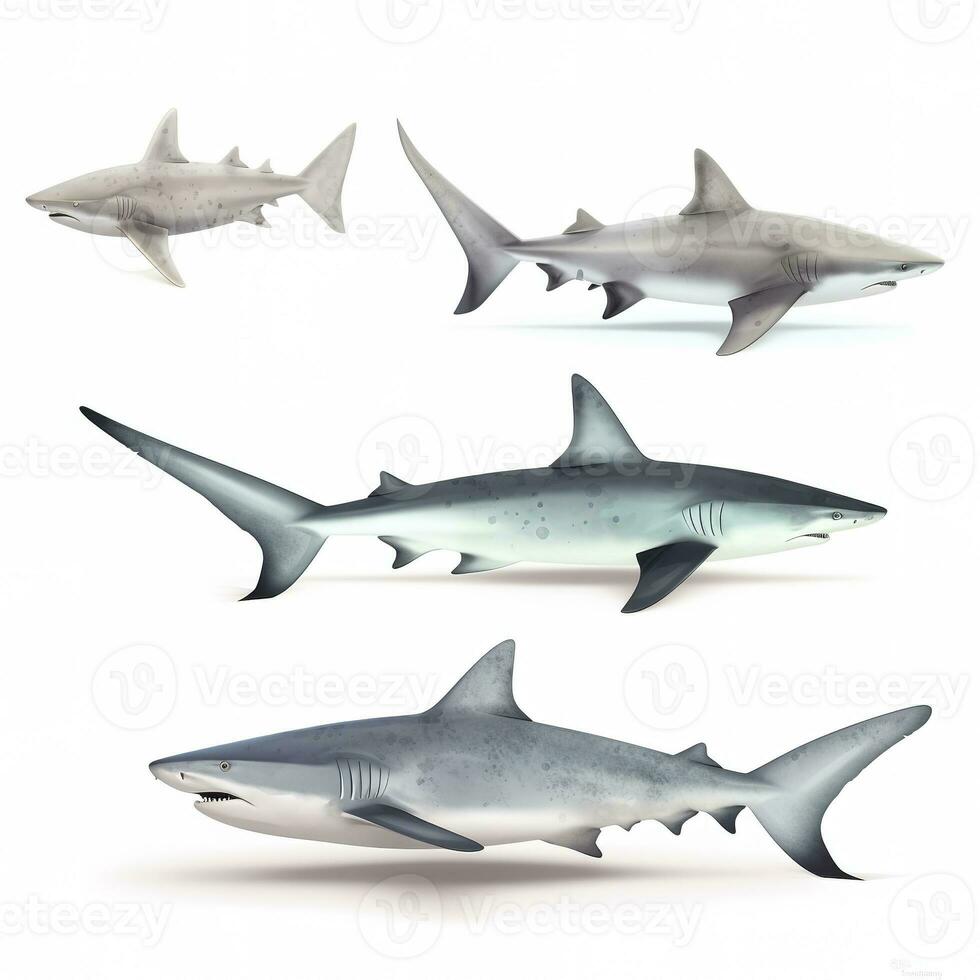 sharks isolated on white background, generate ai photo