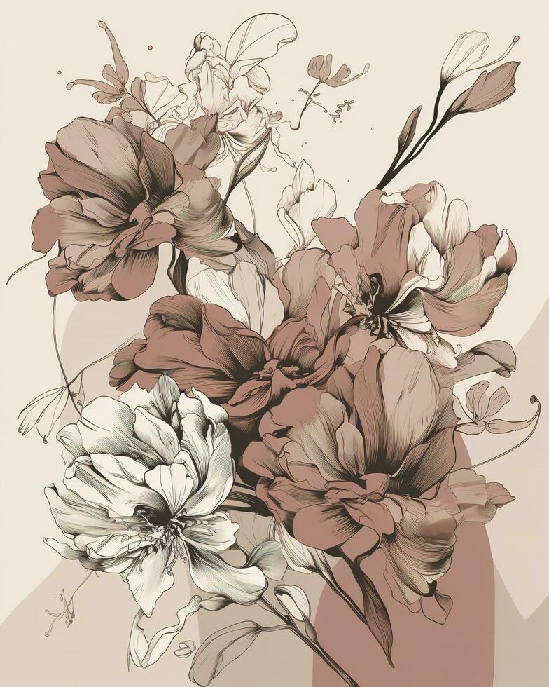 Beautiful painted flower sketch, generate ai photo