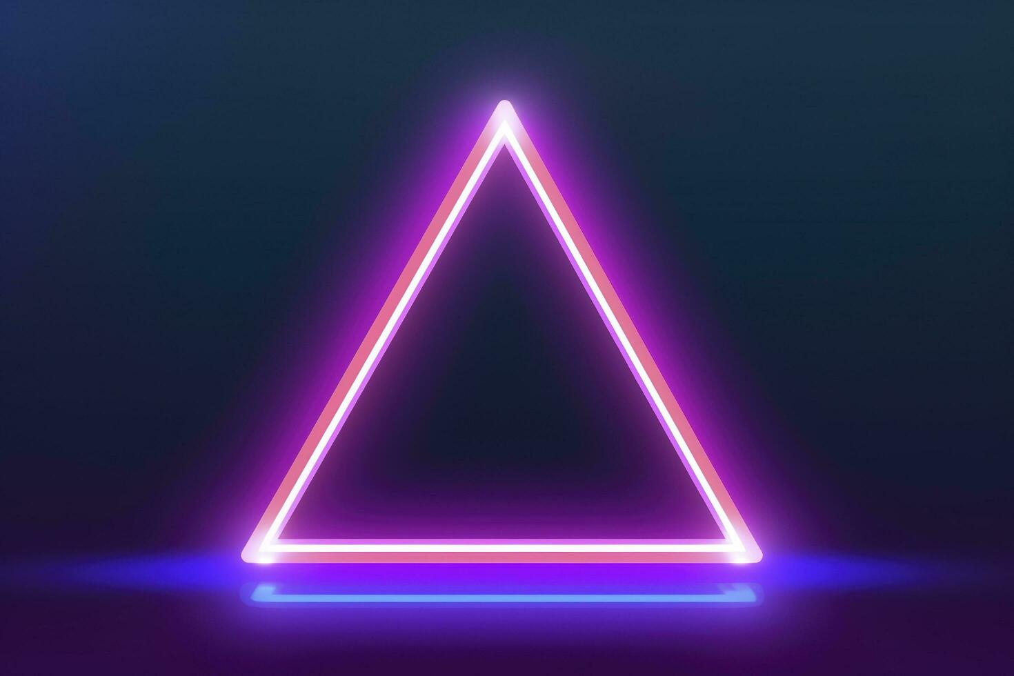 3d render, abstract fantasy background. Unique futuristic wallpaper with a triangular geometric shape glowing with pink red neon light, colorful, generate ai photo