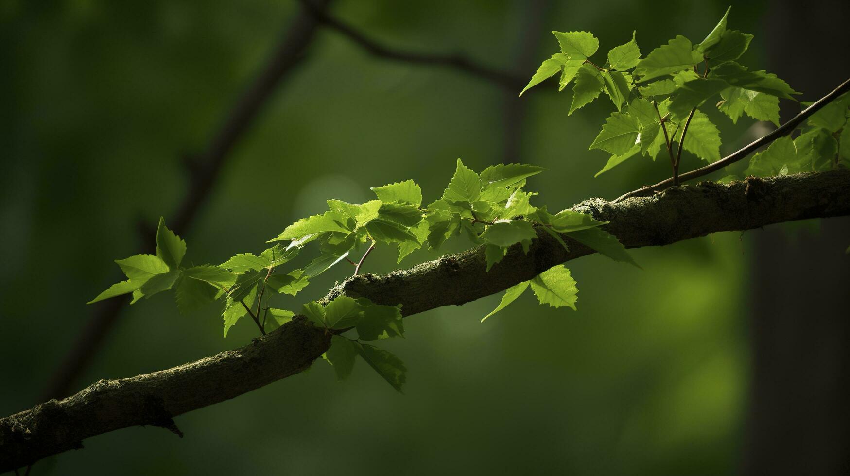 Earth Day and World Environment Day, Spring, Tropical tree leaves and branch with beautiful green forest background, generate ai photo