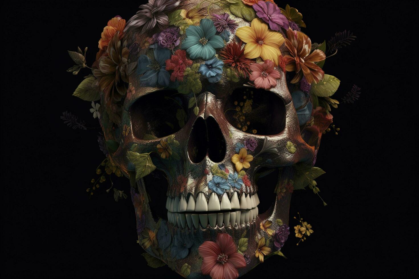 Day of the Dead skulls. Dia de los Muertos. Day of the Dead and Mexican Halloween background. Mexican tradition festival. Day of the dead sugar skull. Dia de los Muertos, generate ai photo