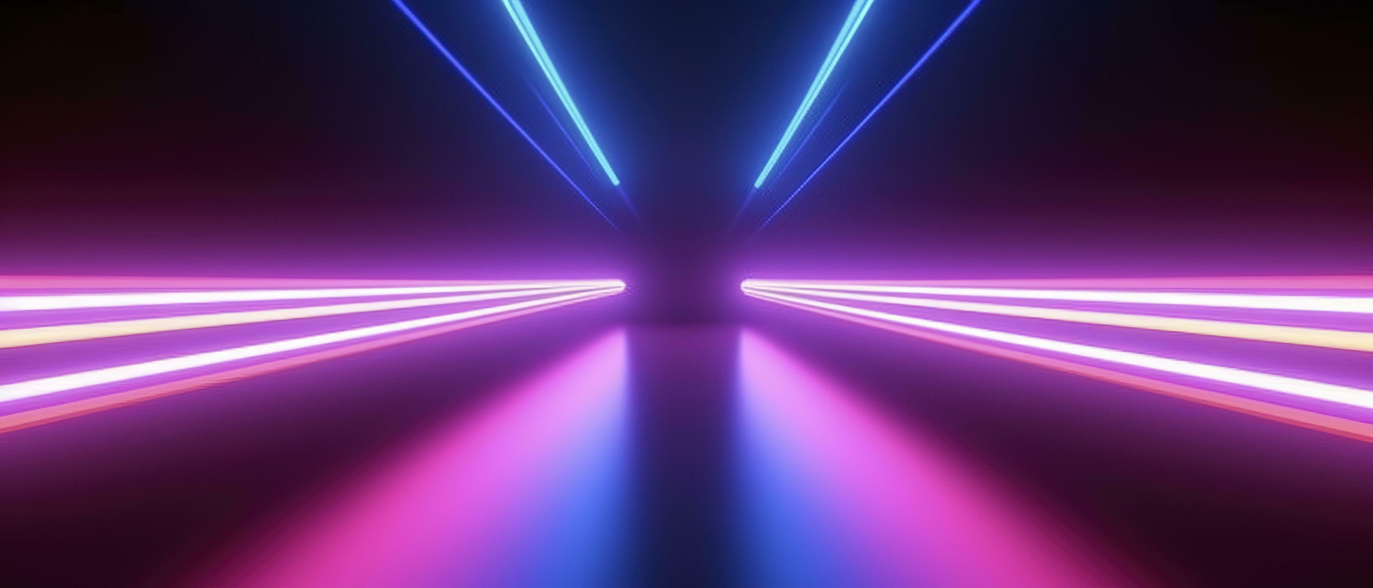 3d rendering, rounded pink blue neon lines, glowing in the dark ...