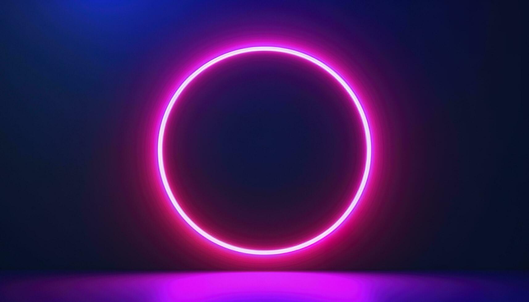 3d render, blue pink neon round frame, circle, ring shape, empty space, ultraviolet light, 80s retro style, fashion show stage, abstract background, generate ai photo