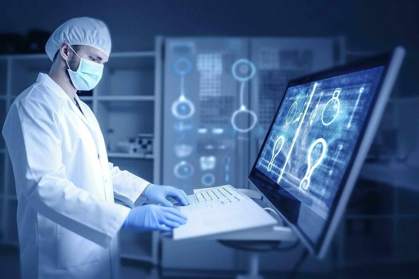 Medical technology in clinic or hospital. Treatment and use of computer technologies in medicine, generate ai photo