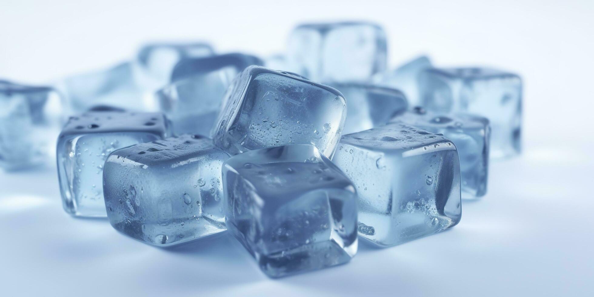 a large selection of ice cubes on a white background, in the style of mike campau, light blue, uhd image, melting, matte photo, icepunk, generate ai photo