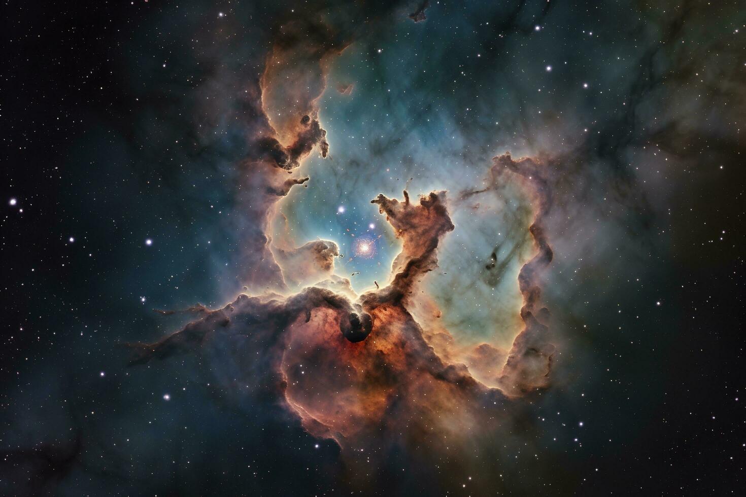 utilizando múltiple exposiciones a crear un detallado y vistoso imagen de el carina nebulosa, un formación de estrellas región situado en el del Sur constelación carina, generar ai foto