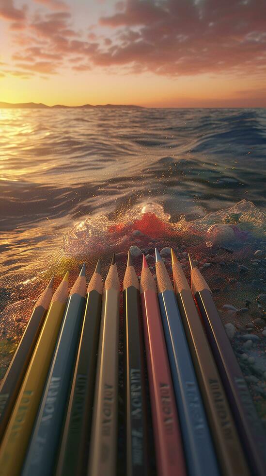 Magical red sunset in the open sea red sky and ocean waves at dusk beautiful sunset above the sea sunset background, generate ai photo