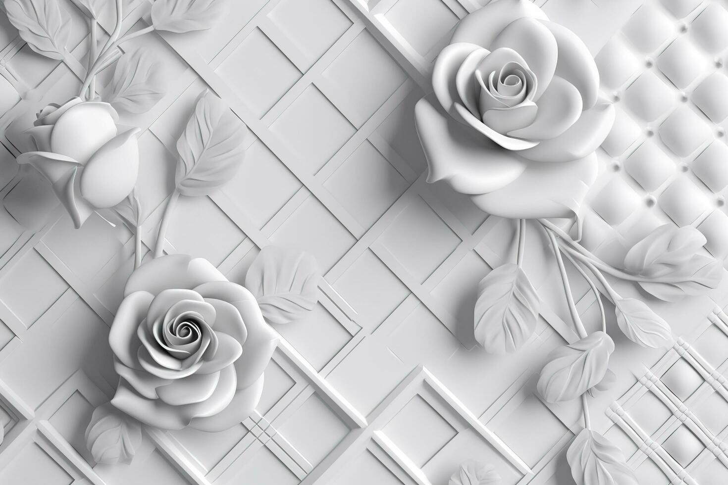 3d classic wallpaper. rose flowers on a light gray background with