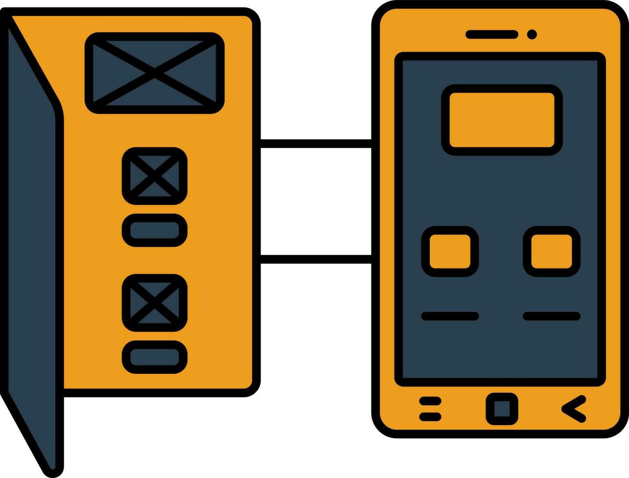 Blue And White Mobile Wireframe Icon In Flat Style. vector