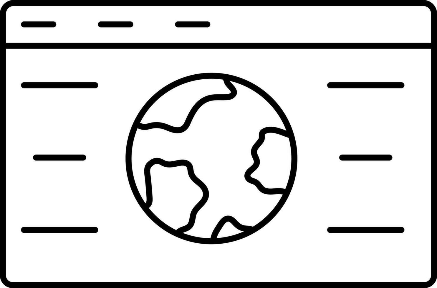 Earth Globe On Web Page Line Art Icon. vector